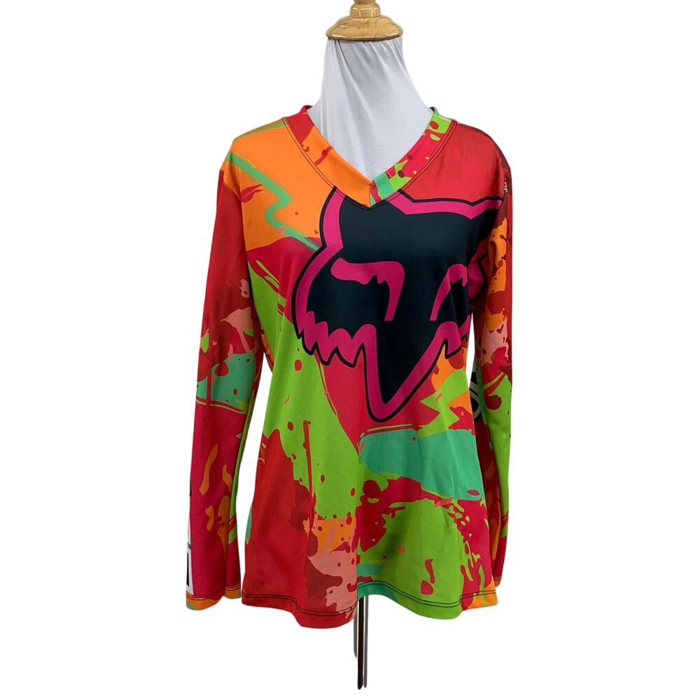 Fox Racing Jersey Womens XL Multi Long Sleeve Paint Splatter Motocross Shirt